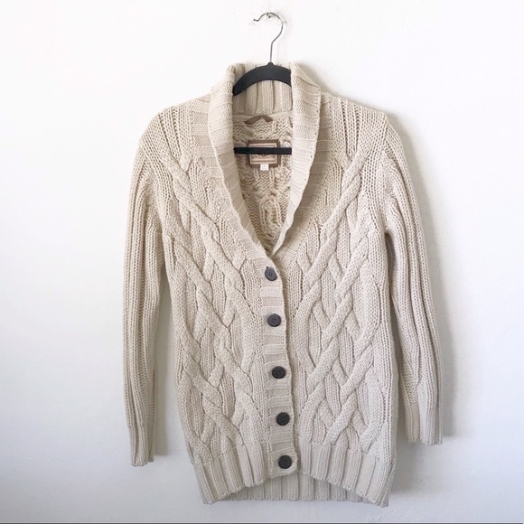 cable knit shawl collar cardigan